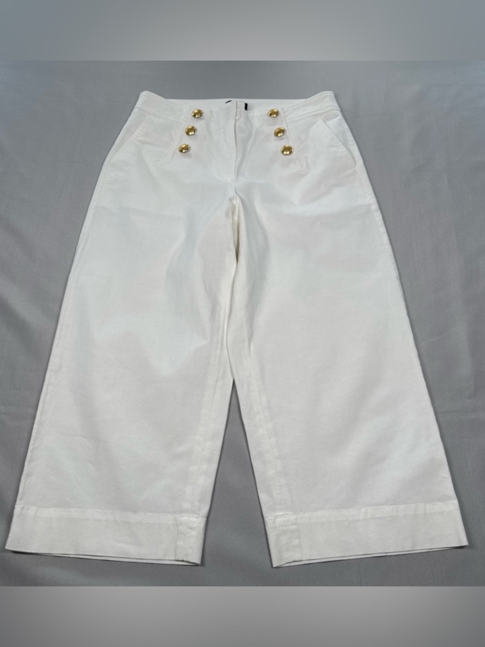 Talbots Sailor Gold Buttons Wide Leg Pants Women 6 Ivory Nautical Cotton Blend - Picture 1 of 7